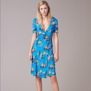 DVF Diane Von Furstenberg Blue Floral Silk Wrap Dress